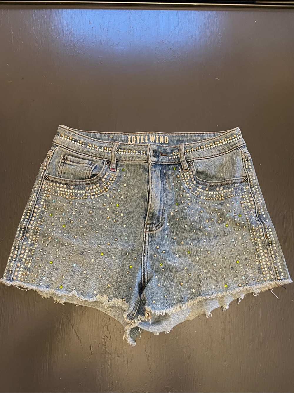Idyllwind Light Blue Denim Shorts with Rhinestones & Studs
